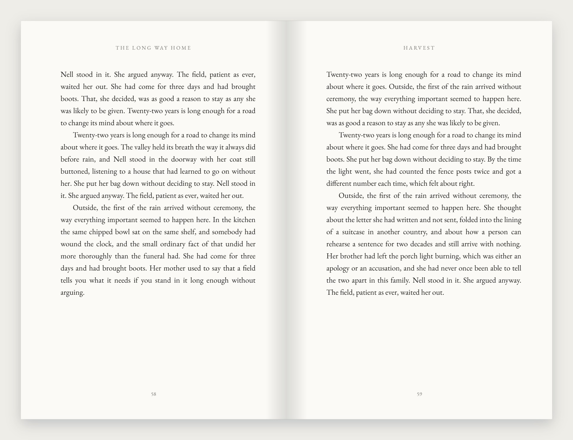 A running text spread with running heads and page numbers